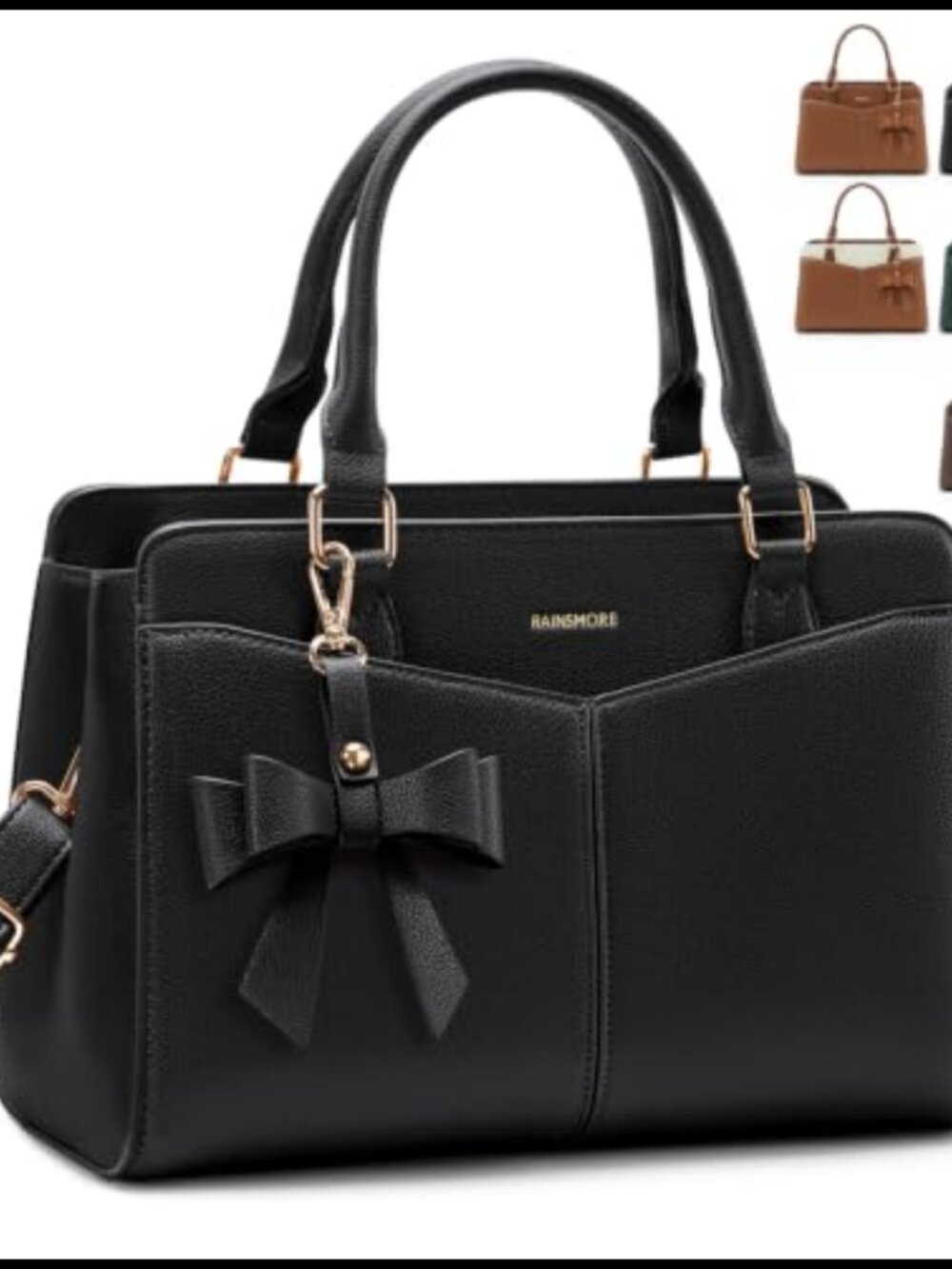PU Leather Satchel Structured Work Handbag Bowknot Shoulder Strap Fits 11'' iPad